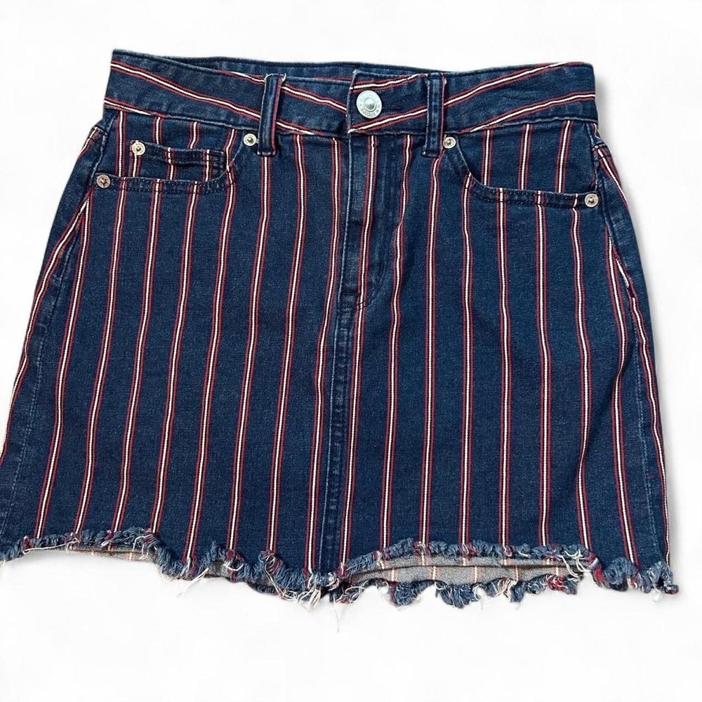 American Eagle Striped High-Rise Mini Denim Skirt – Size 4 - Picture 2 of 8